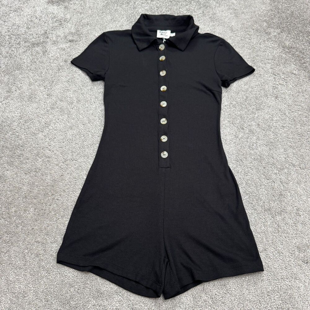 Princess Polly Susie Ribbed Knit Romper womens 6 Black Button Up Collared NWT